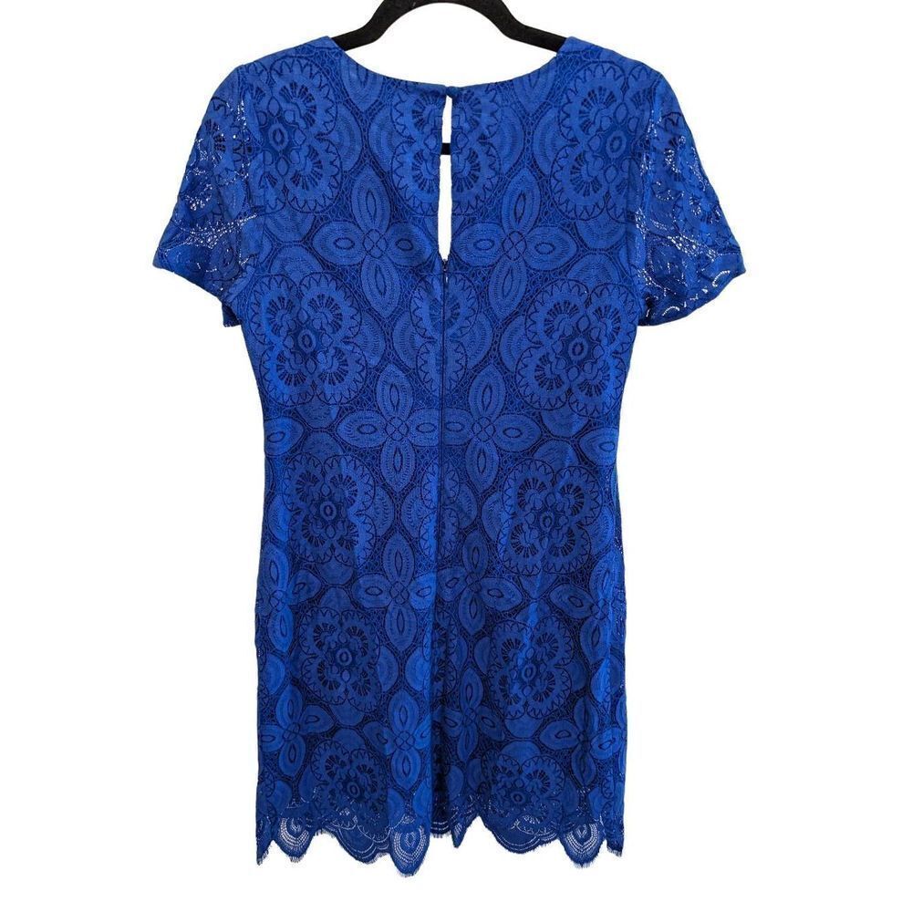 KENSIE Bar Keyhole Sheath Short Sleeve Blue Lace Dress Women's Size 4